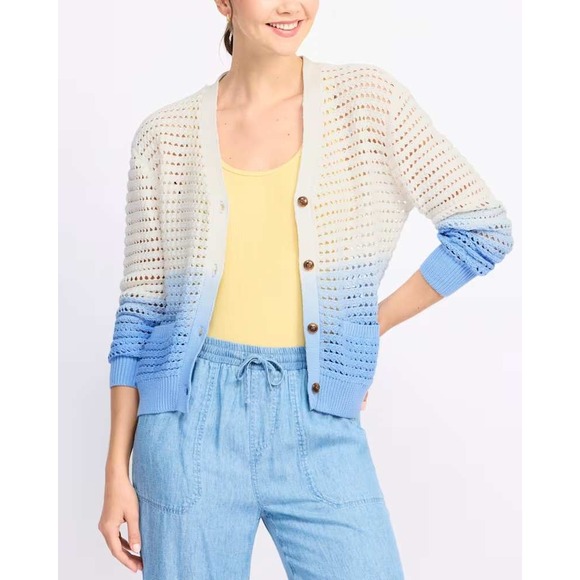 Flag & Anthem Sweaters - Flag & Anthem Harriet Acid Wash Cardigan Beige Blue Ombre Open Knit L Stitch Fix